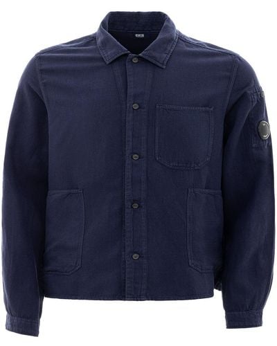 C.P. Company Linen Blend Pockets Shirt - Blue