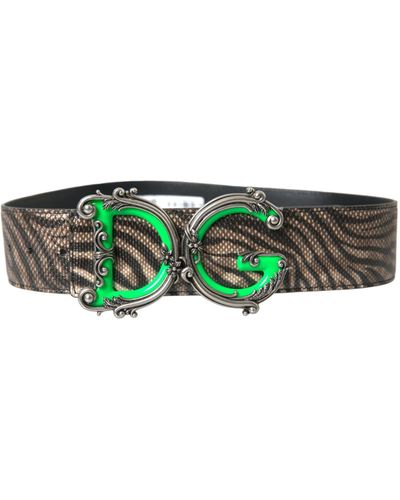 Dolce & Gabbana Zebra Leather Metal Logo Buckle Belt - Green