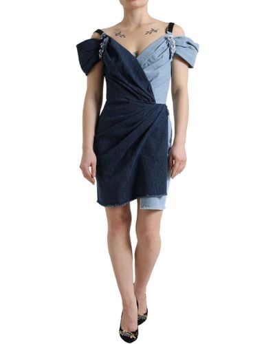 Dolce & Gabbana Blue Patchwork Two Tone Denim Mini Dress