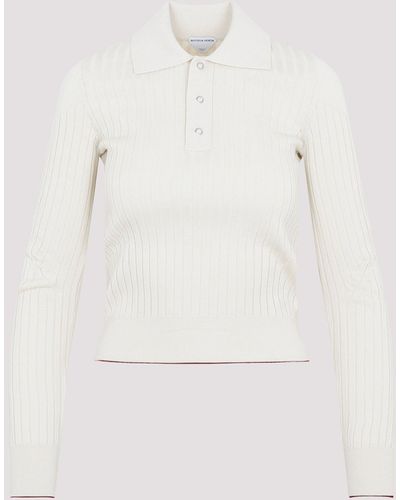 Bottega Veneta Bone Ribbed Cotton Polo Shirt - White