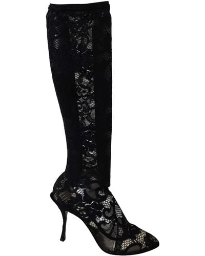 Dolce & Gabbana Black Taormina Lace Socks Boots Shoes Court Shoes Polyamide