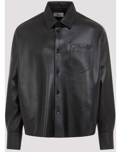 Ami Paris Black Boxy Fit Lamb Leather Shirt