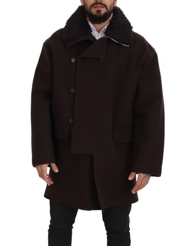 Dolce & Gabbana Brown Double Breasted Shearling Coat Jacket - Black