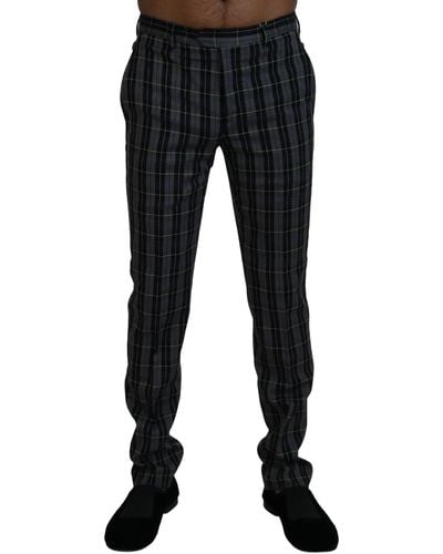 Bencivenga Elegant Checkered Wool Chino Pants - Black