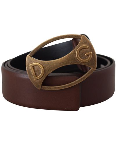 Dolce & Gabbana Brown Leather Gold Logo Metal Oval Belt