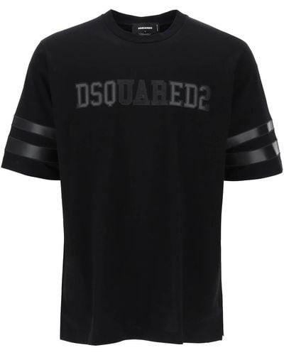 DSquared² T-Shirt With Faux Leather Inserts - Black