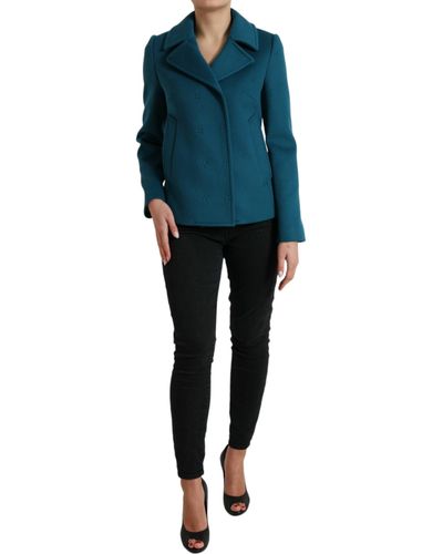 Dolce & Gabbana Trench Wool Cashmere Short Coat Jacket - Blue