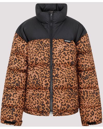 Vetements Leopard Logo Puffer Jacket - Brown