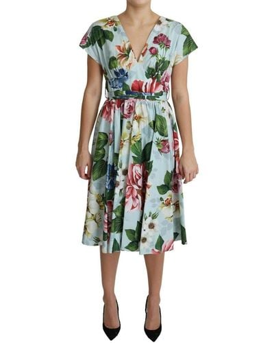Dolce & Gabbana Floral Elegance V-Neck Cotton Dress - Multicolor