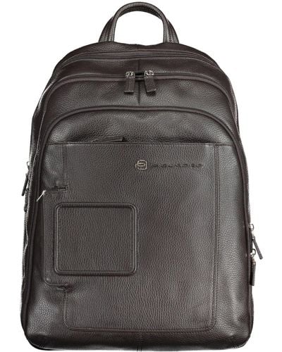 Piquadro Elegant Leather Backpack With Laptop Compartment - Grey