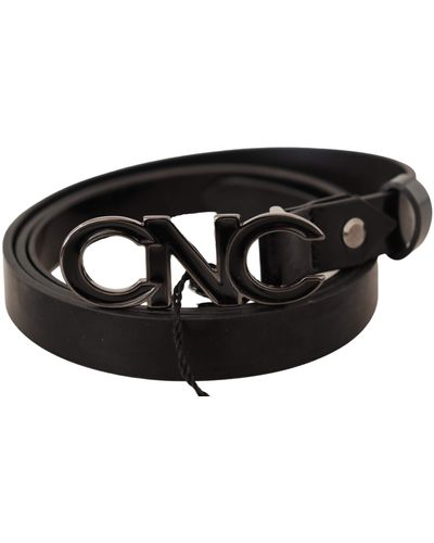 CoSTUME NATIONAL Black Leather Letter Logo Buckle Belt
