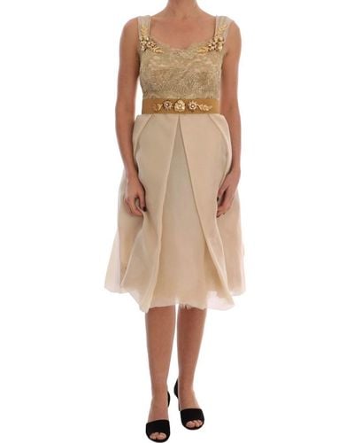 Dolce & Gabbana Gold Silk Crystal Embellished Dress - Multicolor