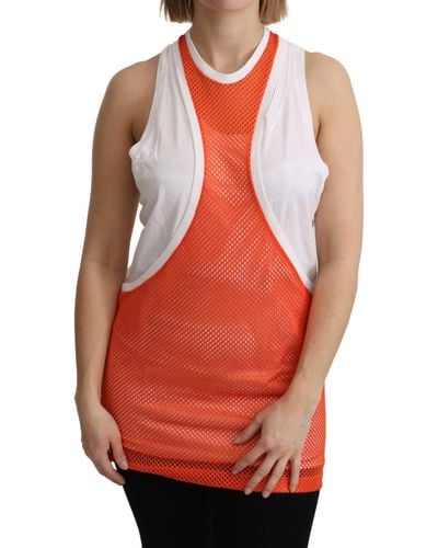 DSquared² White Crewneck Sleeveless Tank T-shirt Dress Top - Orange