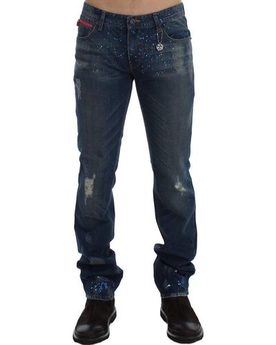CoSTUME NATIONAL Blue Wash Paint Slim Fit Trousers Jeans