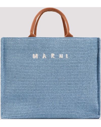 Marni Light Blue Brown Large Basket Cotton Bag