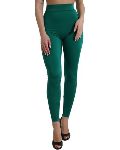 Dolce & Gabbana Green Nylon Stretch Slim Leggings Pants