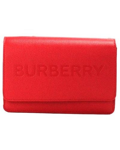 Burberry Hampshire Small Embossed Logo Smooth Leather Crossbody Bag - Red