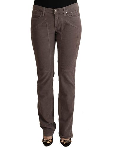 Jeckerson Brown Cotton Low Waist Iconic Patches Leg Denim Jeans - Gray