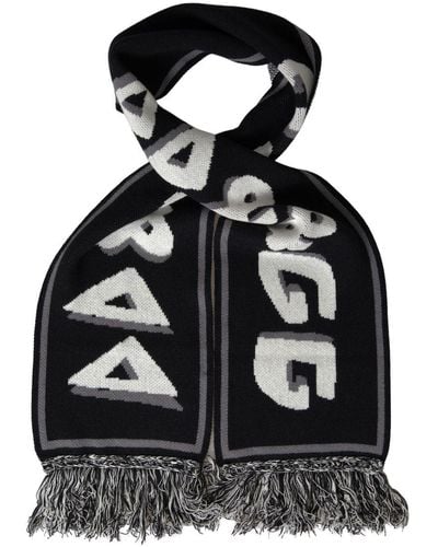 Dolce & Gabbana Black Cashmere Knitted Wrap Shawl Fringe Scarf