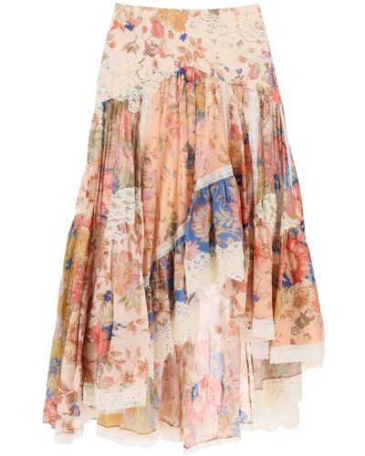 Zimmermann August Asymmetric Skirt With Lace Trims - Pink