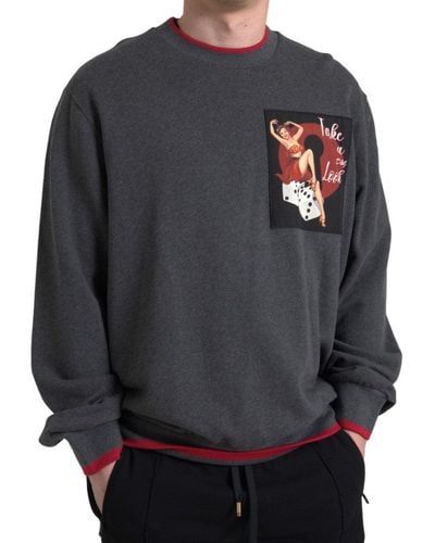 Dolce & Gabbana Gray Cotton Crew Neck Men Pullover Sweater