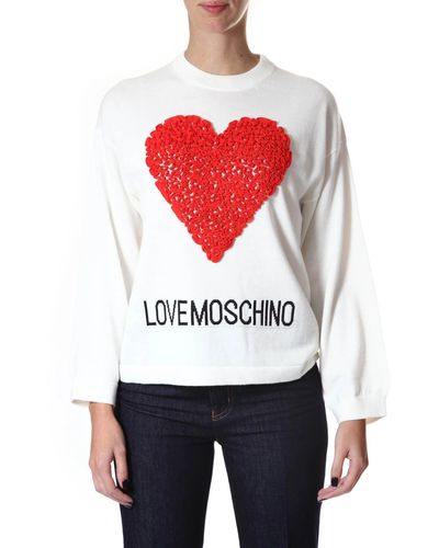 Love Moschino Embossed Heart Acrylic Sweater - White