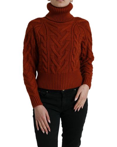 Dolce & Gabbana Brown Wool Knit Turtleneck Pullover Jumper - Red