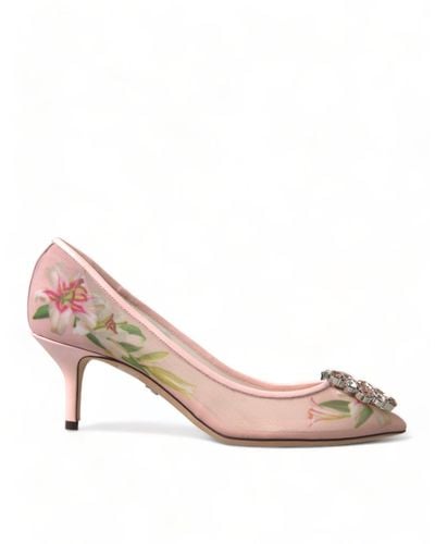 Dolce & Gabbana Pink Floral Crystal Heels Court Shoes Shoes
