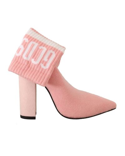 Gcds Chic Suede Ankle Boots With Logo Socks - Pink