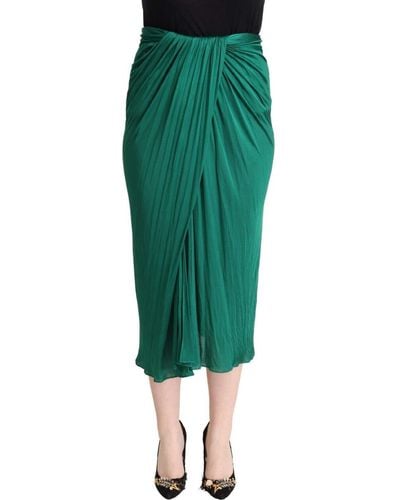 Dolce & Gabbana Elegant Pleated High Waist Midi Skirt - Green