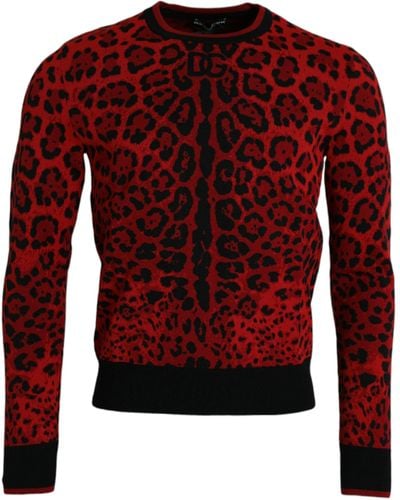 Dolce & Gabbana Leopard Wool Crew Neck Pullover Jumper - Red