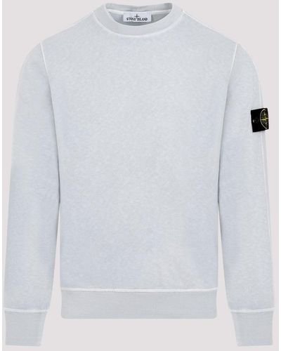 Stone Island Sky Blue Cotton Sweatshirt - White