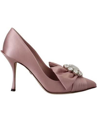 Dolce & Gabbana Crystal-Embellished Silk Bow Court Shoes - Pink