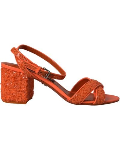 Dolce & Gabbana Sequin Ankle Strap Sandals Shoes - Red