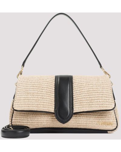Jacquemus Le Bambimou Bag In Ivory Raffia And Black Leather - Natural