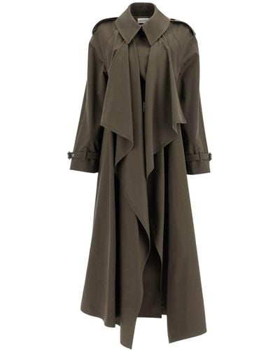 Alexander McQueen Double-Breasted Trench Coat With Draped - Green
