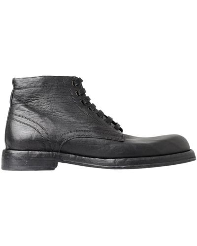 Dolce & Gabbana Equisite Lace-Up Leather Boots - Black