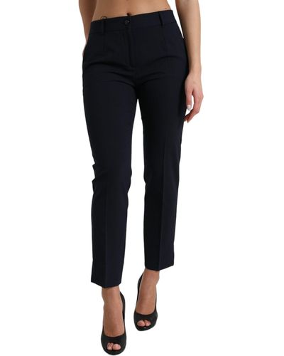 Dolce & Gabbana Blue Mid Waist Tapered Cropped Trousers - Black