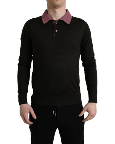 Dolce & Gabbana Brown Virgin Wool Collared Pullover Jumper - Black