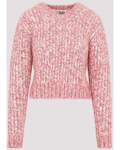 Acne Studios Pink And White Wool V Neck Jumper