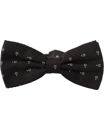 Dolce & Gabbana White Polka Dot 100% Silk Neck Papillon Tie - Black