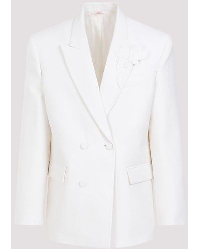 Valentino Ivory Double Breasted Virgin Wool Jacket - White