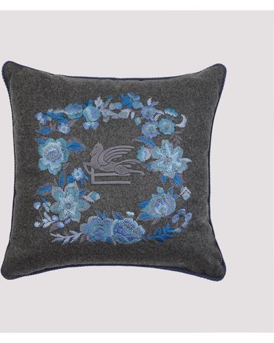 Etro Home Multicolour Brown 45x45 Wool Cushion - Blue