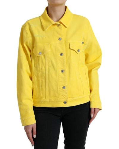 Dolce & Gabbana Cotton Denim Jeans Button Coat Jacket - Yellow