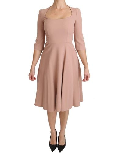 Dolce & Gabbana 3/4 Sleeves A-line Viscose Dress - Pink