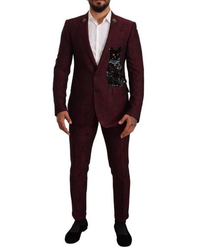 Dolce & Gabbana Maroon Cat Sequin Martini 2 Piece Suit - Black