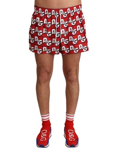 Dolce & Gabbana Short Swimming Trunks With Bird Of Prey Print - Red