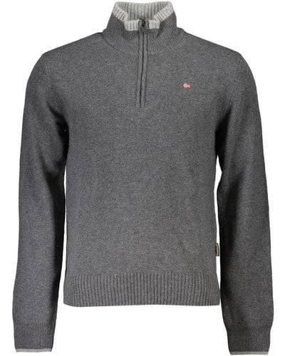 Napapijri Elegant Half Zip Sweater With Bold Accents - Gray