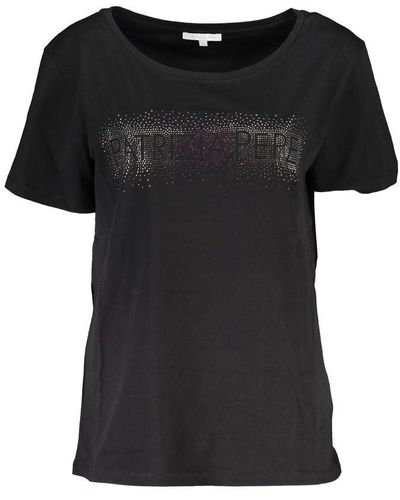 Patrizia Pepe Chic Short Sleeve Wide Neck Tee With Contrast Details - Black