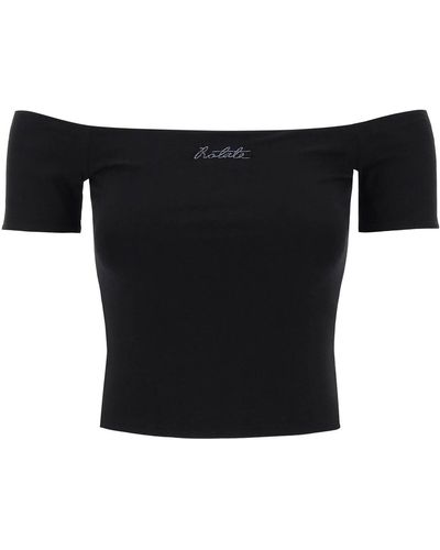 ROTATE BIRGER CHRISTENSEN Off-Shoulder T-Shirt With Embroidered Lure - Black